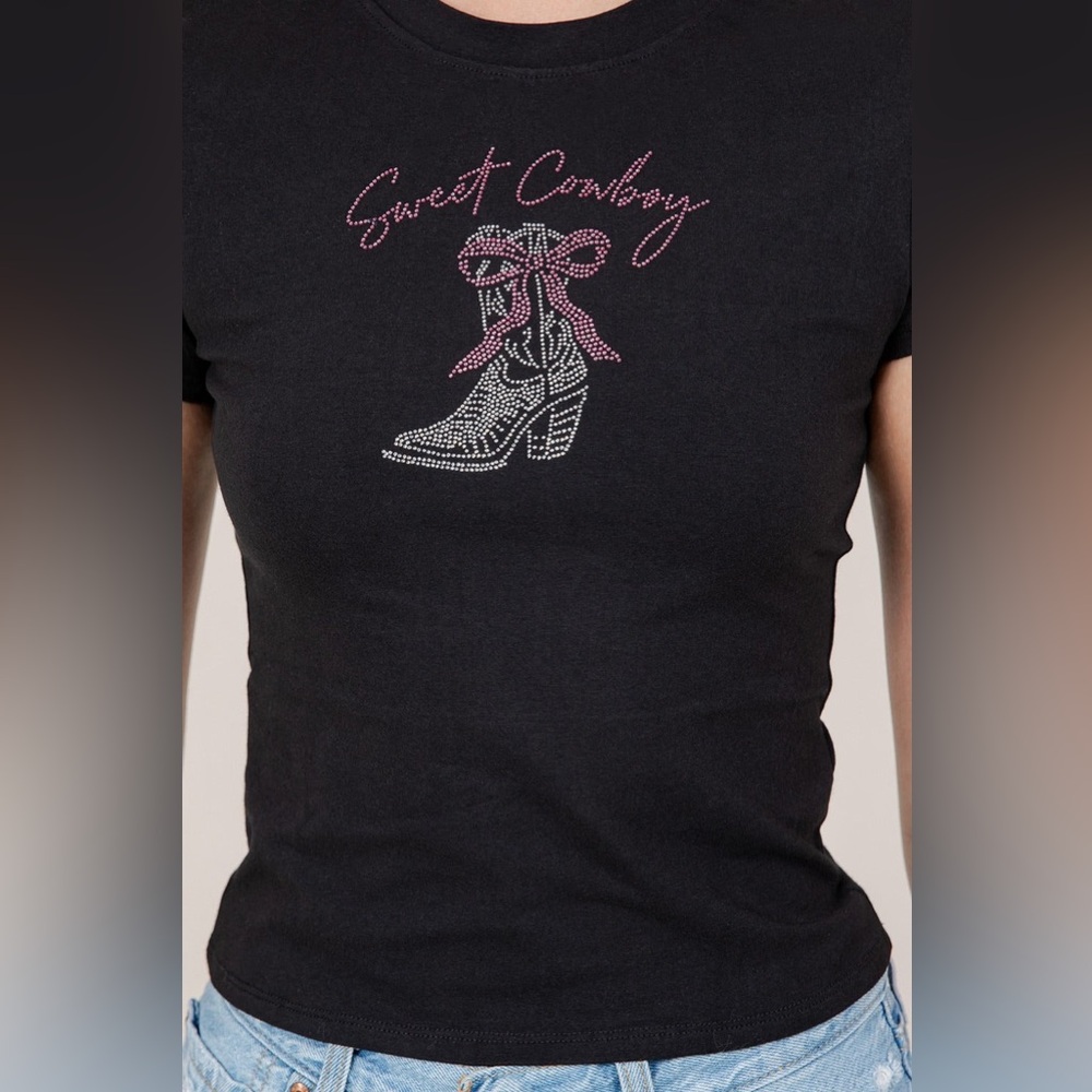 Sweet Cowboy Western Boot Rhinestone Baby Tee - Picture 2 of 5